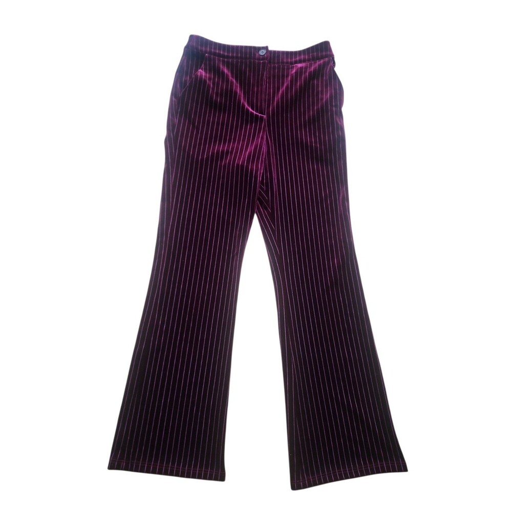 Leith Vampy Velvet Flare Pants Womens S Wine Pin Striped Whimsigoth Stretch